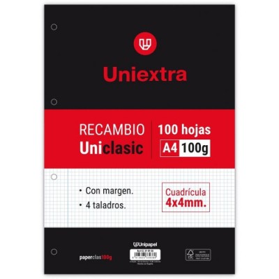 RECAMBIO UNIEXTRA A4 UNICLASIC 100 HOJAS 100G 4X4 C M PAPYRUS 53390900