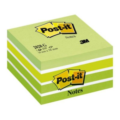 CUBO 450 HOJAS NOTAS ADHESIVAS 76X76MM COLORES SURTIDOS VERDES 2028 GN POST IT 7100200375