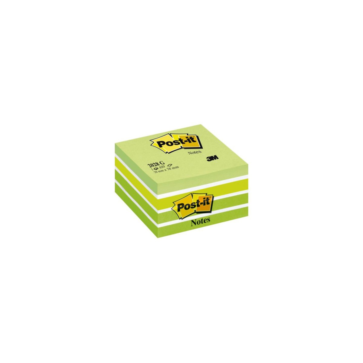 CUBO 450 HOJAS NOTAS ADHESIVAS 76X76MM COLORES SURTIDOS VERDES 2028 GN POST IT 7100200375