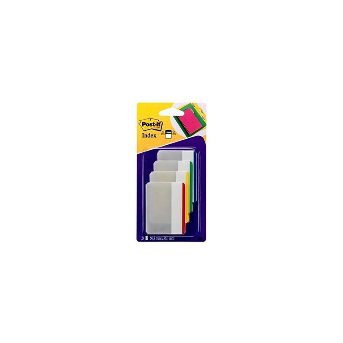 BLISTER DISPENSADOR 24 MARCADORES INDEX RiGIDO PLANO 51X38MM VERDE AZUL AMARILLO ROJO 686F 1 POST IT 7000029877