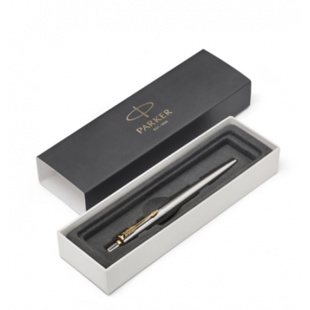 1139-BOLIGRAFO RETRACTIL JOTTER DE ACERO INOXIDABLE CON RIBETE DORADO PUNTO MEDIO TINTA AZUL PARKER 1953182