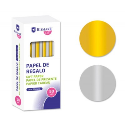 PAPEL DE REGALO LISO ORO PLATA 70X200 BISMARK 330276