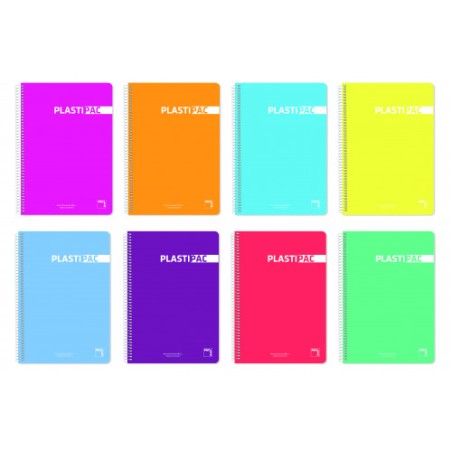 1184-CUADERNO SERIE PLASTIPAC 90 GRS. TAPA POLIPROPILENO 4o (155X215MM.) 80 HOJAS CUADRICULA 4X4 CON MARGEN SURTIDO PACS