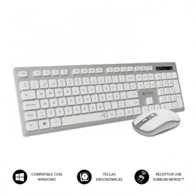 SUBBLIM Teclado Ergonomico y raton inalambricos Plano Silencioso Plateado Blanco Ergo