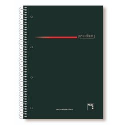 1195-CUADERNO SERIE PREMIUM TAPA EXTRA DURA 70 GRS. A-4 (210X297MM.) MICROPERFORADO 160 HOJAS CUADRICULA 5X5 + GRECA NEG