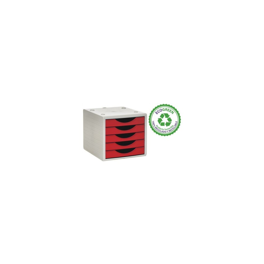 12132-MODULO ECOGREEN 5 CAJONES BLANCO 100% RECICLADO Y RECICLABLE DIN A4 FOLIO Y SUBCARPETA MEDIDAS: 340X270X260 MM CAR