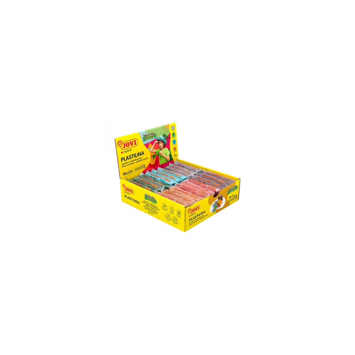 CAJA PLASTILINA 18 PASTILLAS DE 50GR GAMA NATURE COLORES SURTIDOS 3 UDS X COLOR JOVI 70 18N