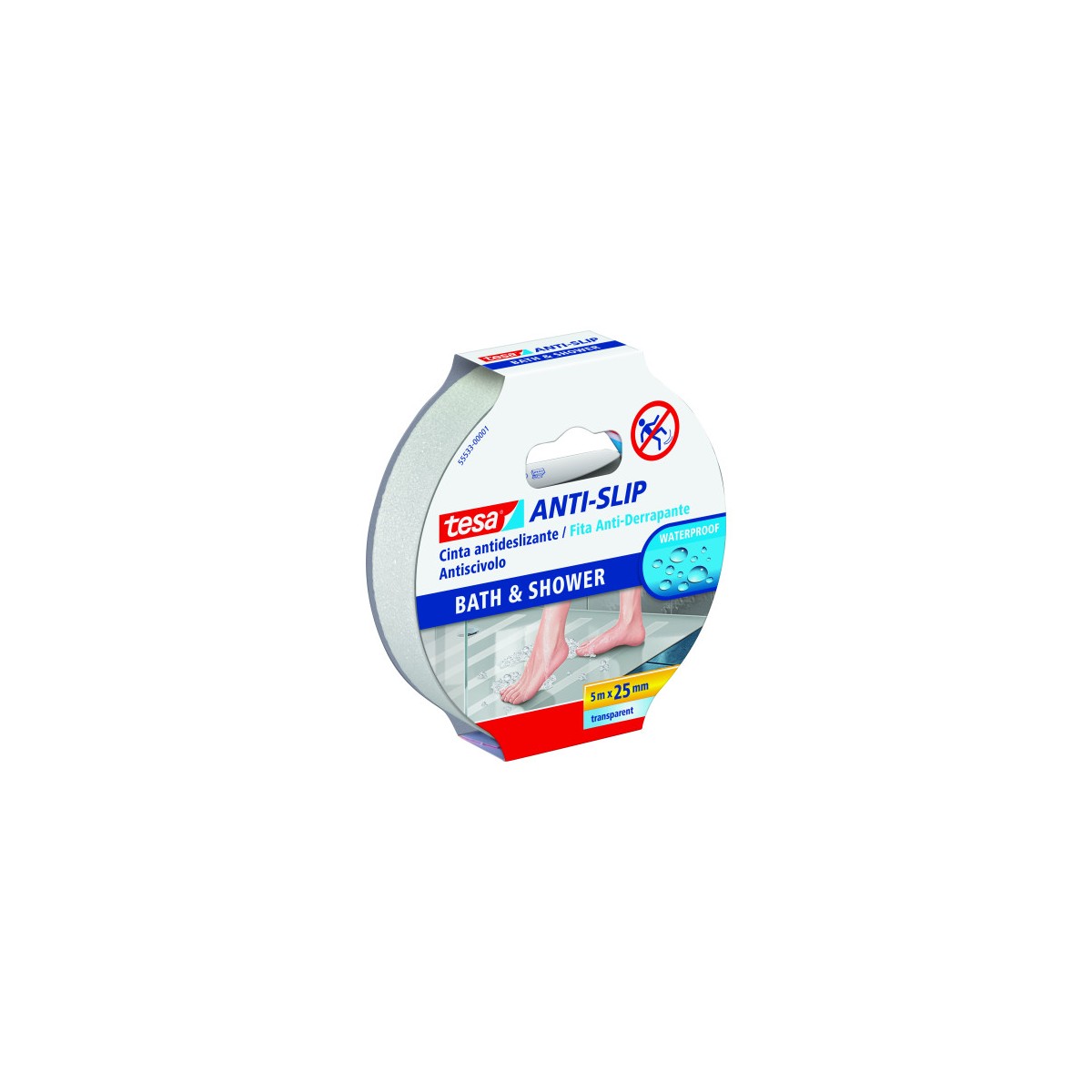 ROLLO CINTA SEGURIDAD ADHESIVA ANTIDESLIZANTE 25 MM X 5 METROS TRANSPARENTE TESA 55533 00001 11