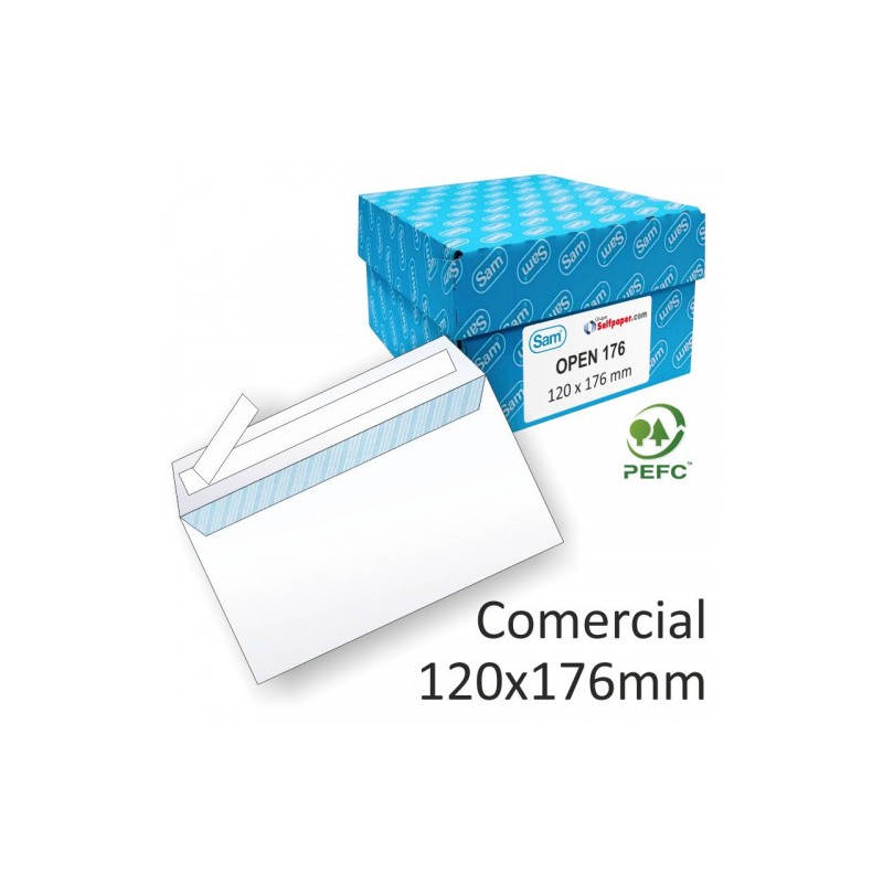 1240-CAJA 500 SOBRES COMERCIAL OPENSAM (120X176) AUTOADHESIVO CON TIRA DE SILICONA OFFSET BLANCO 90 GRS. SAM 247510