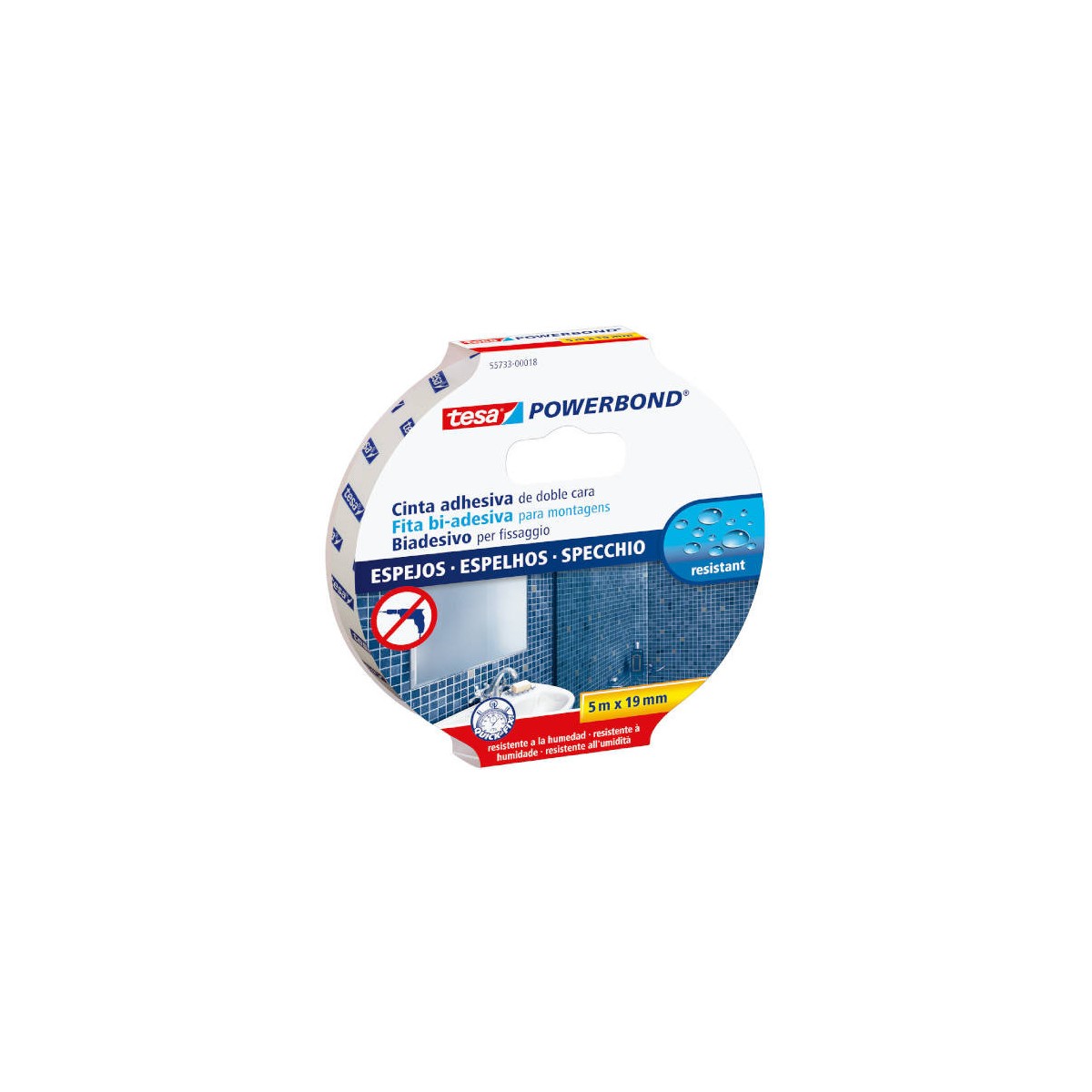 CINTA ADHESIVA POWERBOND DOBLE CARA EXTRA FUERTE ESPEJOS 19MMX5M TESA 55733 00018 02