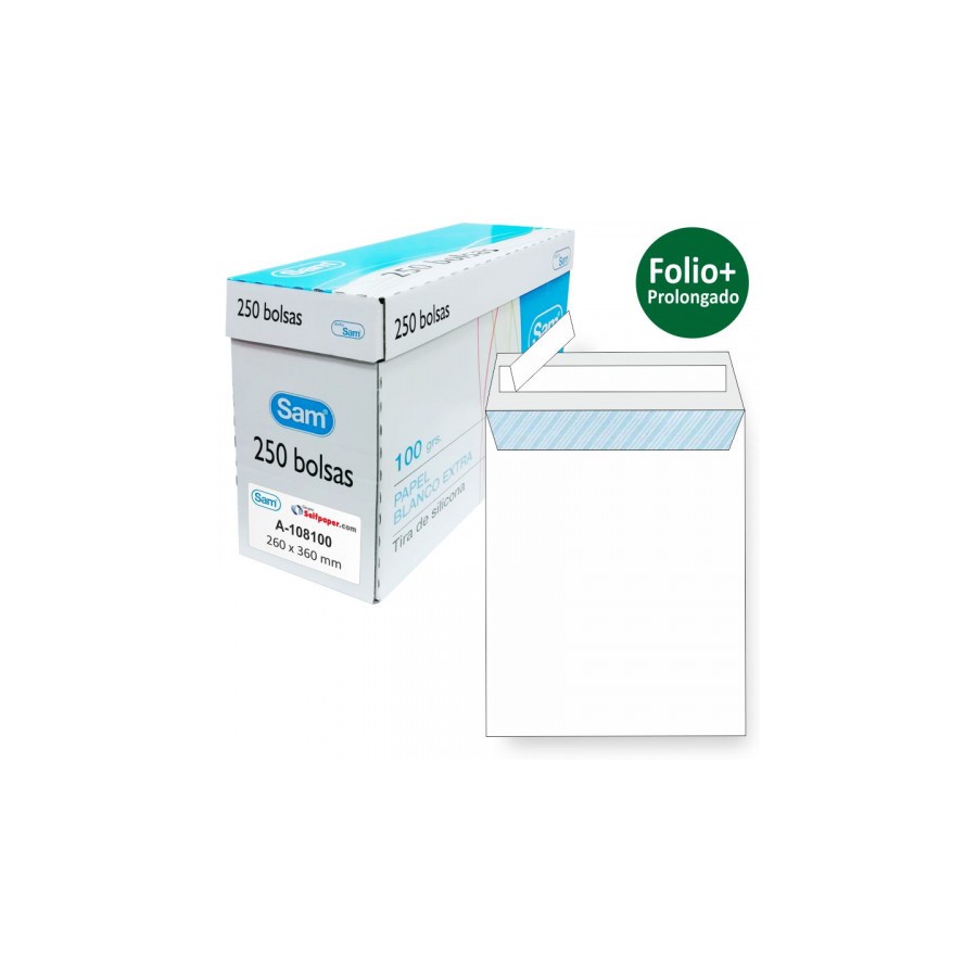 1268-CAJA 250 BOLSAS FOLIO PROLONGADO (260X360) OFFSET BLANCO 100 GRS. OPENSAM AUTOADHESIVO CON TIRA DE SILICONA SAM 149
