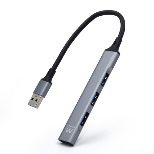 12705-Ewent EW1144 hub de interfaz USB 3.2 Gen 1 (3.1 Gen 1) Type-A 5000 Mbit/s Gris, Plata