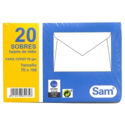 1310-PAQUETES DE 20 SOBRES TARJETA DE VISITA, OFFSET BLANCO 70X105, 90 GRS. ENGOMADO SAM 665135