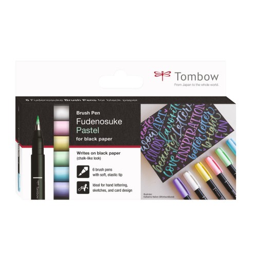 13124-ESTUCHE 6 ROTULADORES BASE DE AGUA FUDENOSUKE PARA PAPEL OSCURO COLORES PASTEL TOMBOW WS-BS-6P