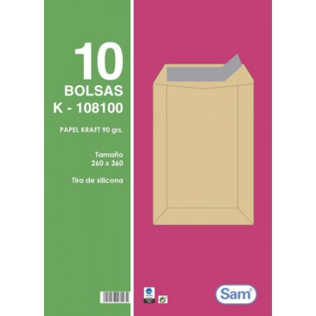 1319-PAQUETES DE 10 BOLSAS BLANCAS, CON TIRA DE SILICONA TAMANO 260X360 100 GRS. SAM 665111
