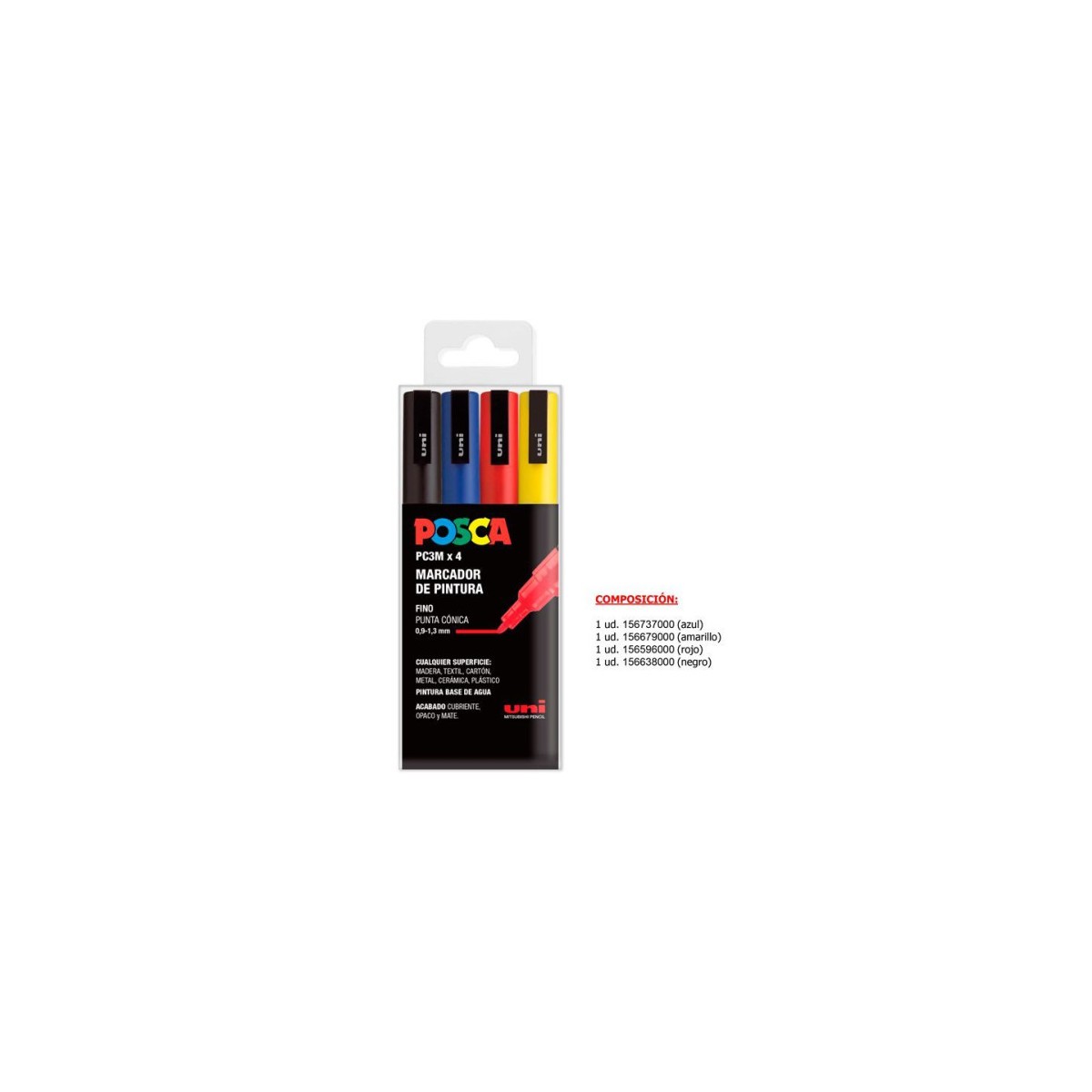 ESTUCHE 4 UDS PC 3M BASIC POSCA UNIBALL 182634672