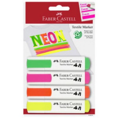 BLiSTER 4 MARCADORES TEXTILES SURTIDOS COLORES NEoN FABER CASTELL 159591