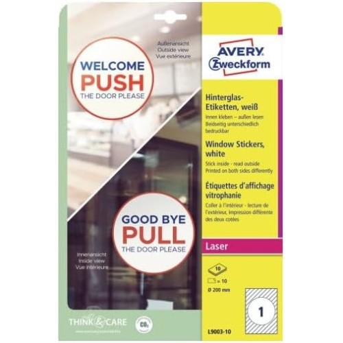 14777-ADHESIVOS DE PAPEL PARA VENTANAS 200 MM 10 HOJAS POR PAQUETE.  AVERY L9003-10