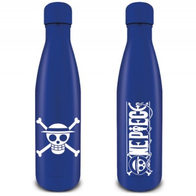 BOTELLA METaLICA LOGO ONE PIECE EMBLEMA PIRATAS SOMBRERO DE PAJA AZUL 540 ML PYRAMID MDB25506