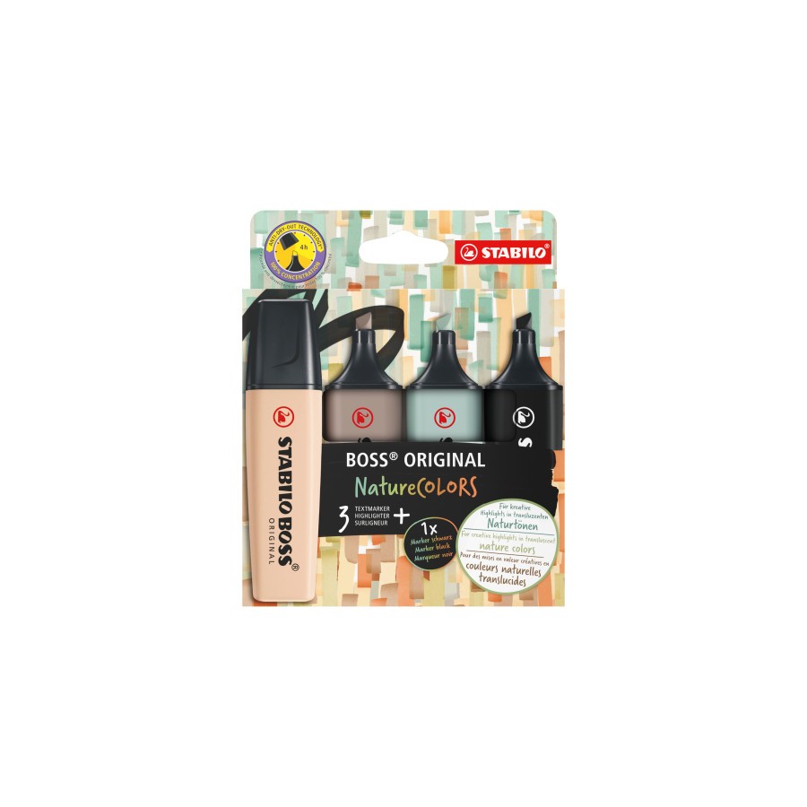 14842-STABILO BOSS ORIGINAL NatureColors marcador 4 pieza(s) Punta de cincel Beige, Negro, Verde, Gris claro