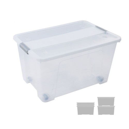 15023-CAJA DE ALMACENAJE CON TAPA Y RUEDAS 52 LITROS 40X57X32CM PP TRANSPARENTE ARCHIVO 2000 CP1482052 CS TP