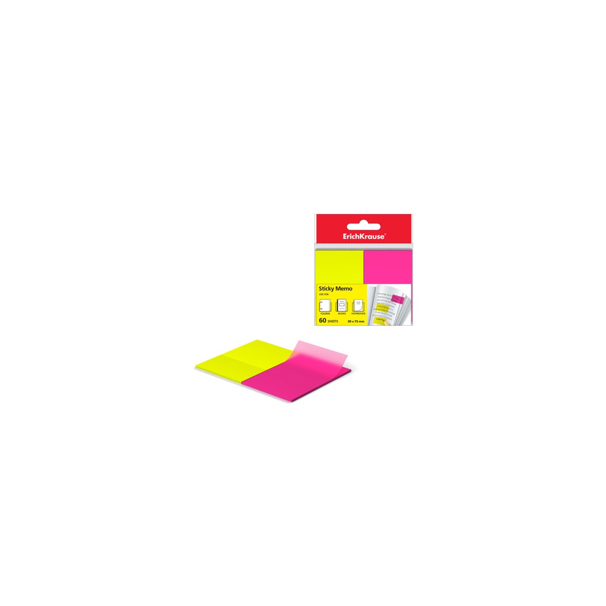 BLISTER 60 MARCAPAGINAS NEON 50X75MM 2 COLORES AMARILLO ROSA ERICH KRAUSE 31180