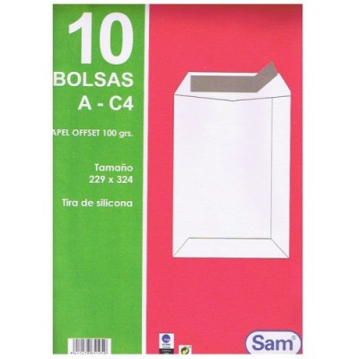 PAQUETES DE 10 BOLSAS BLANCAS CON TIRA DE SILICONA TAMANO 229X324 100 GRS SAM 665105