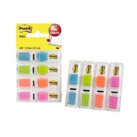 15601-PACK 3+1 DISPENSADORES X 35 MARCADORES INDEX PEQUENOS 11,9X43,2MM COLORES SURTIDOS TRANSLUCIDOS 683-4ABB POST-IT 7