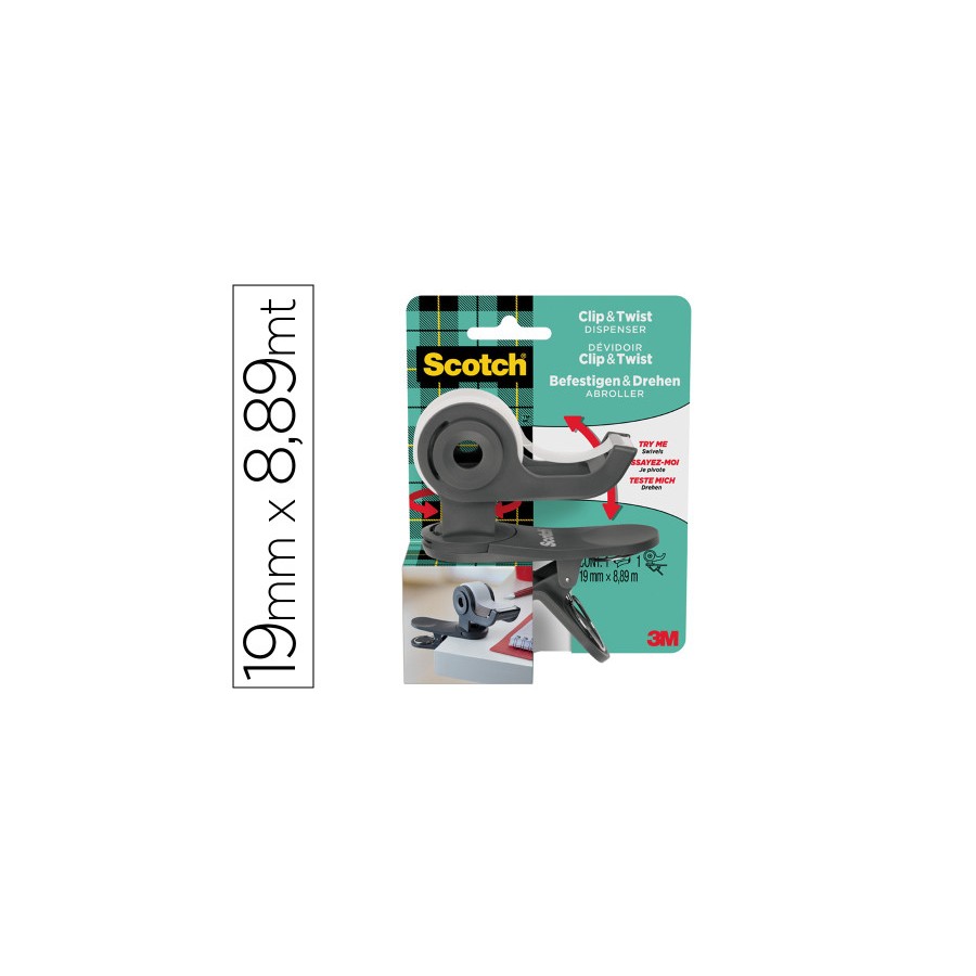15666-DISPENADOR PORTARROLLOS CLIP C19 GRIS CON ROLLO CINTA INVISIBLE 19MM X 8,89M MAGIC C19-CLIP-CG-EMEA SCOTH 71002252