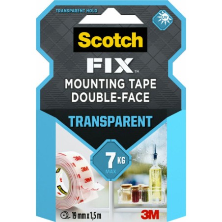 15707-ROLLO CINTA DE MONTAJE DOBLE CARA TRANSPARENTE 19 MM X 1,5M HASTA 7KG FIX 4910C-1915-P SCOTH 7100261816