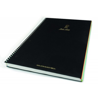 CUADERNO FIRST CLASS A4 TAPA NEGRA FORRADA MICROPERFORADO 120H 100GR 4 TALADROS 5X5 BANDA 5 COLORES PACSA 16029