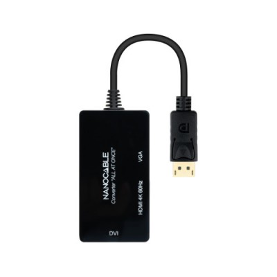 Nanocable Conversor DISPLAYPORT a HDMI DVI VGA 20 cm Negro