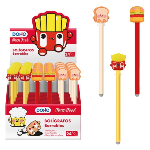 17297-EXPOSITOR CON 24 BOLIGRAFOS BORRABLES FAST FOOD DOHE 79688