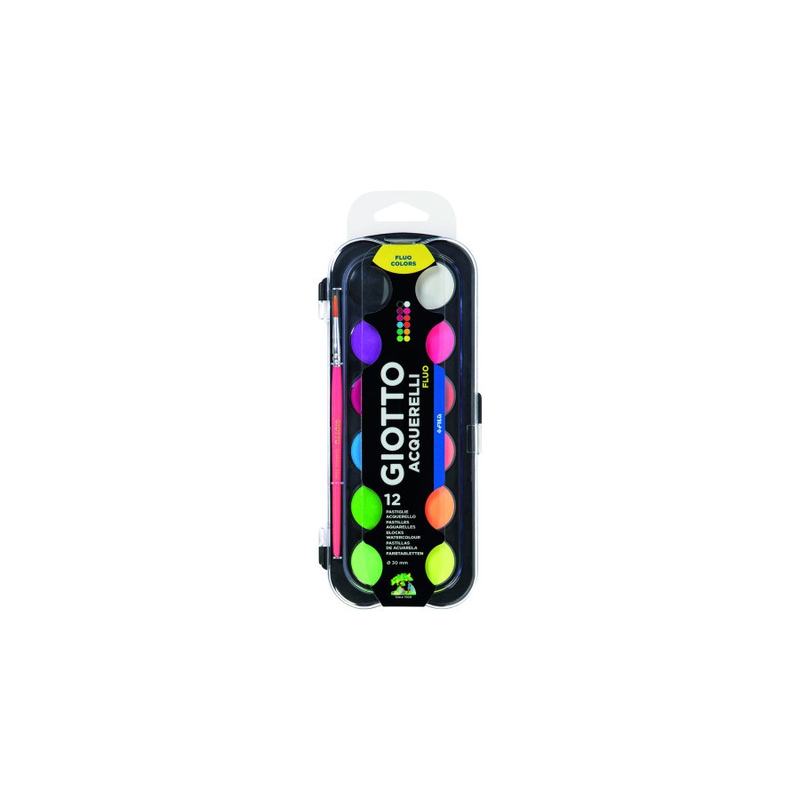 17307-ESTUCHE 12 ACUARELAS FLUO 30 MM + PINCEL  GIOTTO F351400