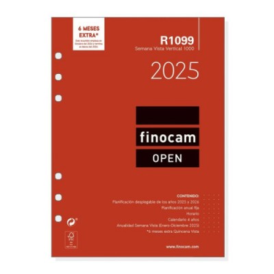 RECAMBIO ANUAL 2025 R1099 OPEN1000 155X215MM SEMANA VISTA VERTICAL FINOCAM 711520025