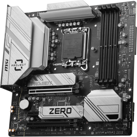 17474-PLACA MSI B760M PROJECT ZERO,BTF,INTEL,1700,B760,4DDR5,256GB,HDMI+DP,4SATA3/6G+2M.2,9USB3.2,2.5GB+WIFI6E+BT5.3,MAT