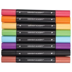 1789-PACK DE 8 ROTULADORES DE 2 PUNTAS FINA Y BISELADA ALTA CALIDAD COLORES SURTIDOS DERWENT 98208