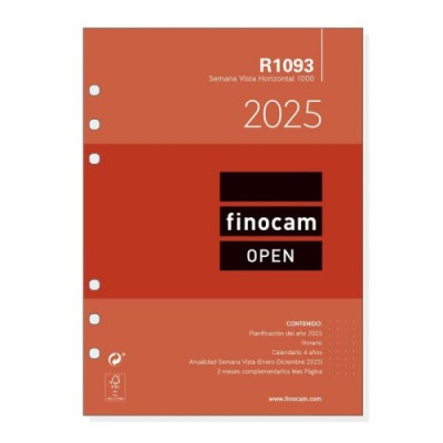 RECAMBIO ANUAL 2025 R1093 OPEN1000 155X215MM SEMANA VISTA HORIZONTAL FINOCAM 711590025