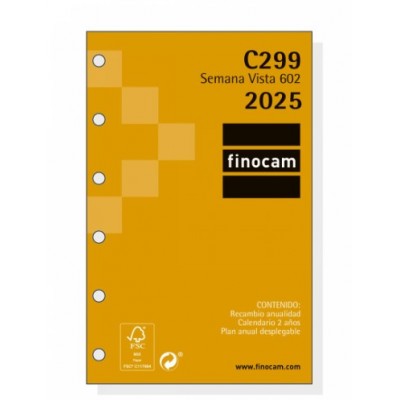 RECAMBIO ANUAL 2025 C299 CLASSIC602 73X114MM SEMANA VISTA HORIZONTAL FINOCAM 201240025