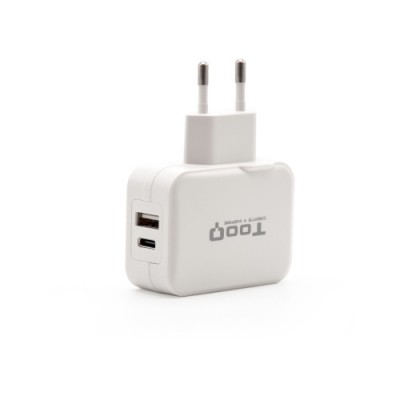 TooQ Cargador de Pared doble puerto USB C USB A 27W