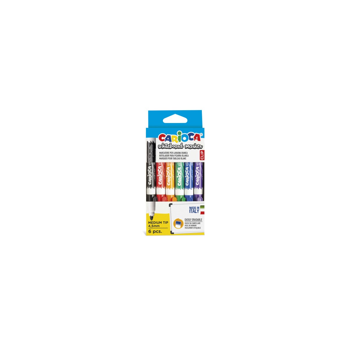 CAJA 6 ROTULADORES CLIP WHITEBOARD COLORES SURTIDOS CARIOCA 42921