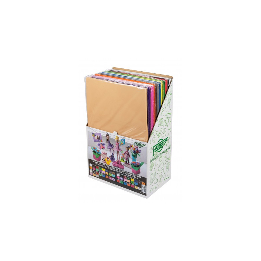 1884-EXPOSITOR 120 LAMINAS GOMA EVA 40X60 CM. 12 COLORES SURTIDOS FAIBO 1655-120
