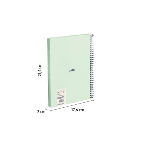 19863-CUADERNO A5 CON ESPIRAL Y TAPA DURA, 80 HOJAS BLANCAS DE 95 GR/M, COLECCION 430 SINCE 1918, VERDE MILAN 57151E80GR