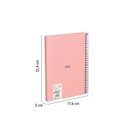 19868-CUADERNO A5 CON ESPIRAL Y TAPA DURA, 80 HOJAS BLANCAS DE 95 GR/M, COLECCION 430 SINCE 1918, ROSA MILAN 57151E80P