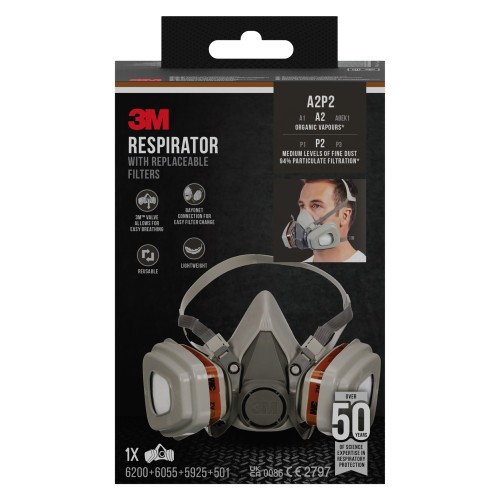 20316-KIT MASCARILLA RESPIRADORA CON FILTROS REEMPLAZABLES 6002KIT-1 A2P2 3M 71030129