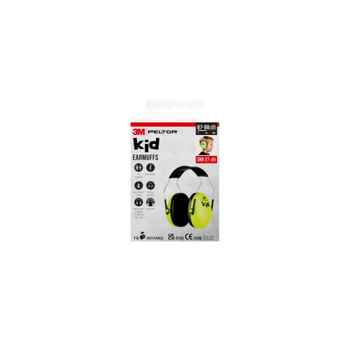 20326-CASCOS OREJERAS ACOLCHADAS CON DIADEMA PROTECCION AUDITIVA INFANTIL PELTOR H510AKG-1 VERDE NEON SNR-27DB 3M 710033
