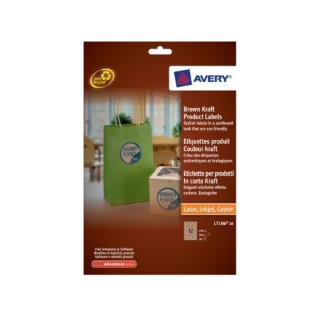 2267-PAQUETE 20 HOJAS ETIQUETAS PARA PRODUCTOS EN PAPEL KRAFT, EFECTO CARTON-IMPRESORAS LASER/LASER DE COLOR/ INYECCION