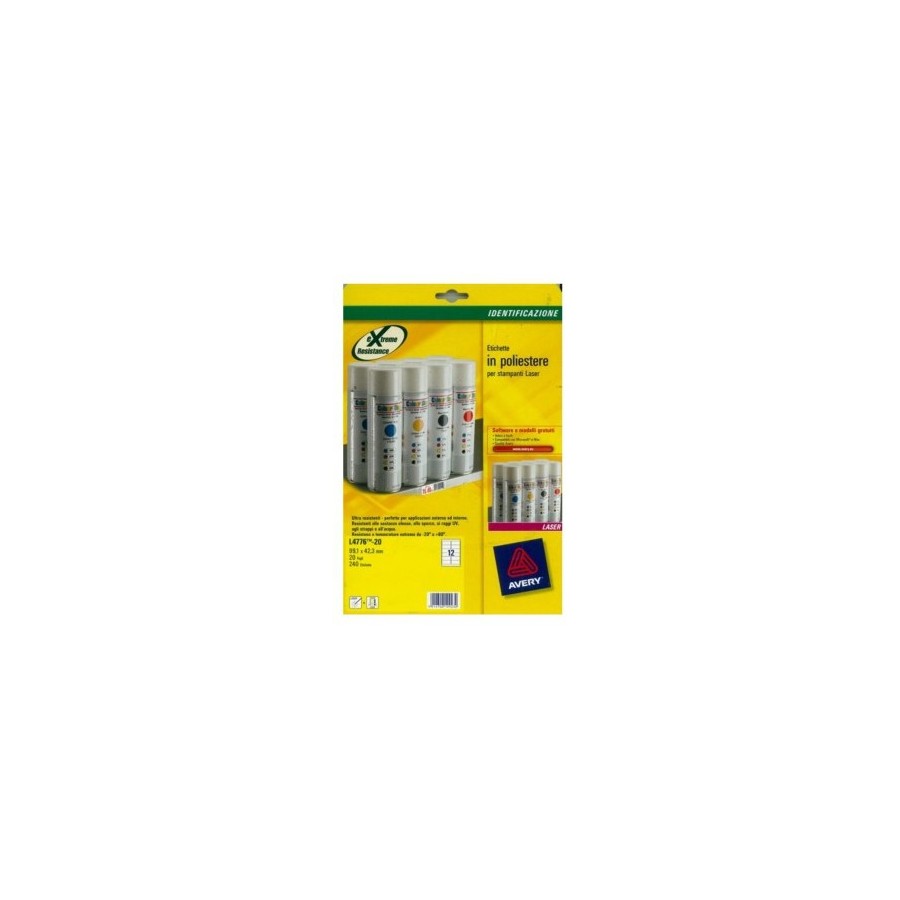 22775-PAQUETE 20 HOJAS ETIQUETAS DE POLIESTER BLANCO-IMPRESORAS LASER-99,1X42,3 MM AVERY L4776-20 22775-PAQUETE 20 HOJAS ETIQUETAS DE POLIESTER BLANCO-IMPRESORAS LASER-99,1X42,3 MM AVERY L4776-20