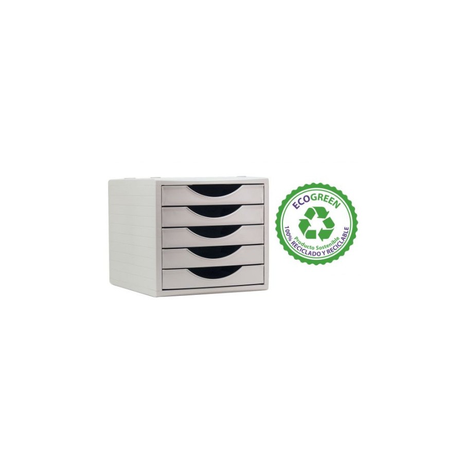 22838-MODULO ECOGREEN 5 CAJONES BLANCO 100% RECICLADO Y RECICLABLE DIN A4 FOLIO Y SUBCARPETA MEDIDAS: 340X270X260 MM CAR