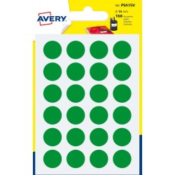 2286-PAQUETE 7 HOJAS ETIQUETAS REDONDAS GOMETS VERDES 15MM DIAMETRO AVERY PSA15V